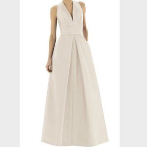 NWT Alfred Sung Full Length V-Neck Dupioni Dress